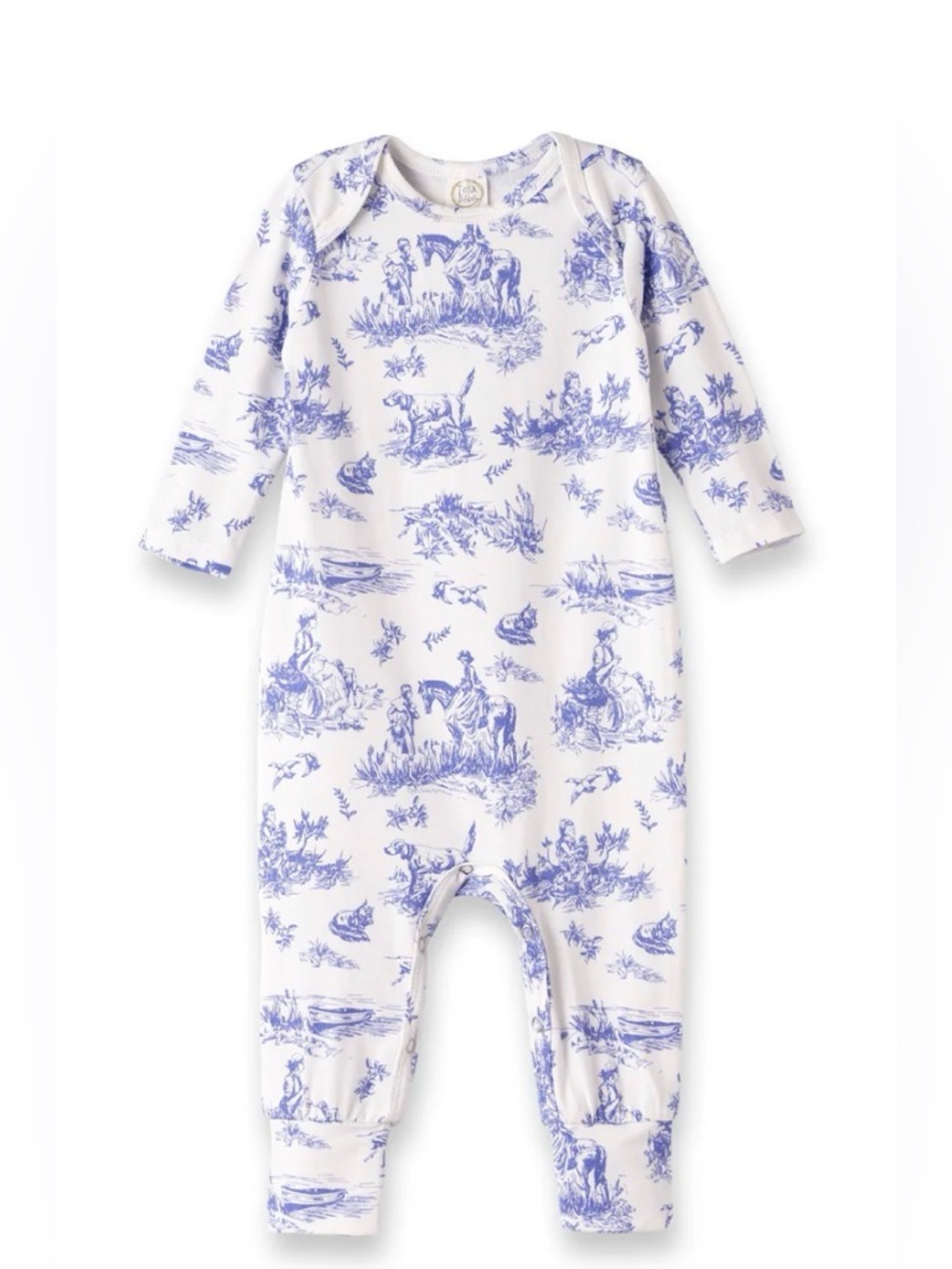 Tesa Baby - LIKE NEW -Long-Sleeve Baby Footed Bamboo One-Piece w/ blue Toile